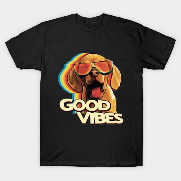 Watermelon Sunglasses Happy Dog Vibes T-Shirt by yaros